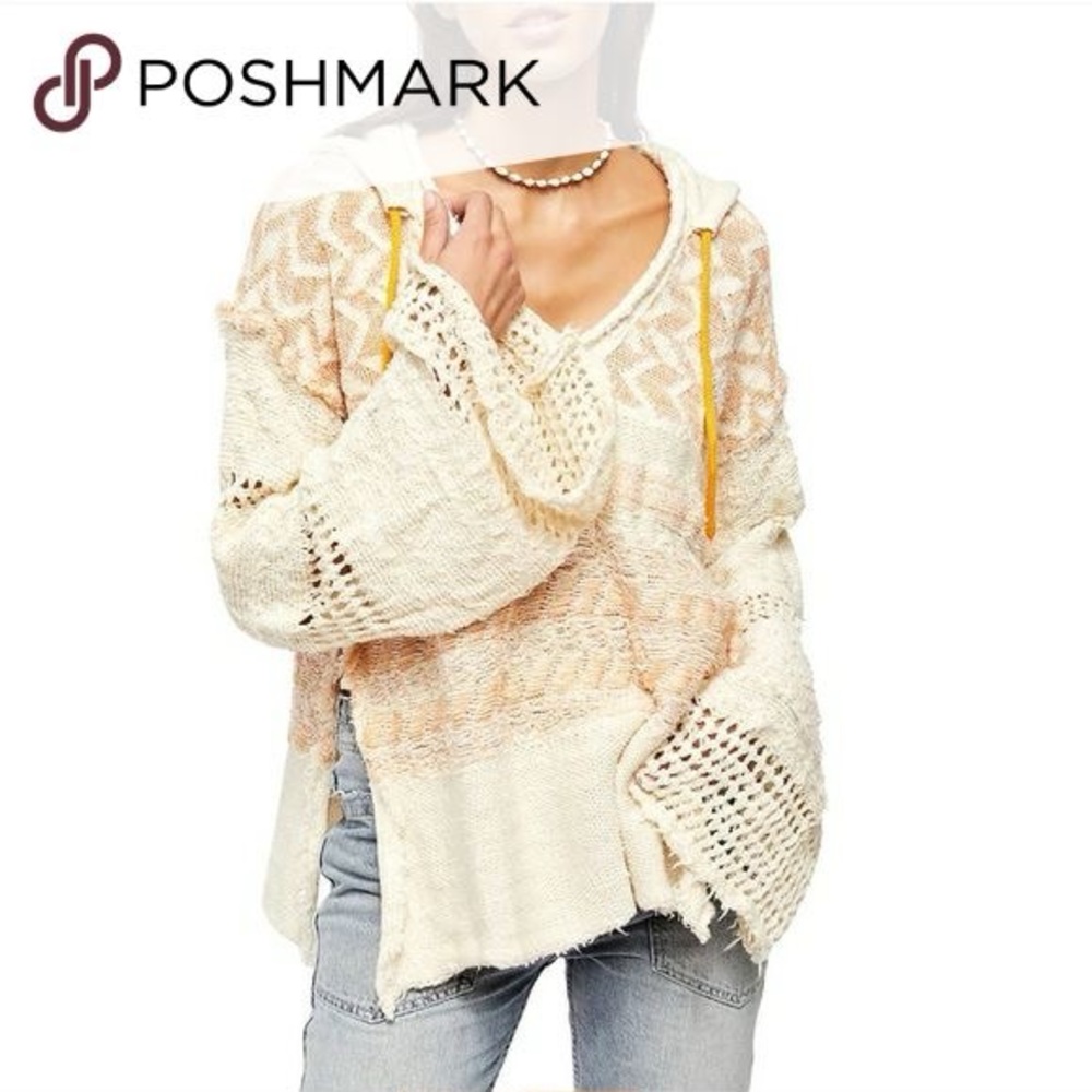 Cream and Pink Knit FREE PEOPLE Coastline Hoodie